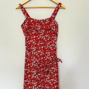 Banana Republic Red White Floral Flounce Dress Size 00P Tie Waist